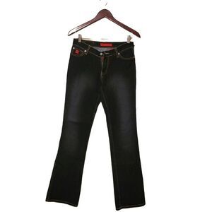 Bongo Womens Jeans Dark Blue 5 Flare 90s Y2K Dark Rinse Soft Fabric